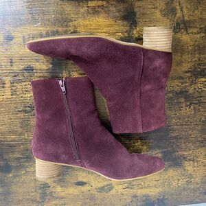 Soludos‎ Lenna Suede Ankle Boots Womens Sz 7 Burgundy Red Side Zip